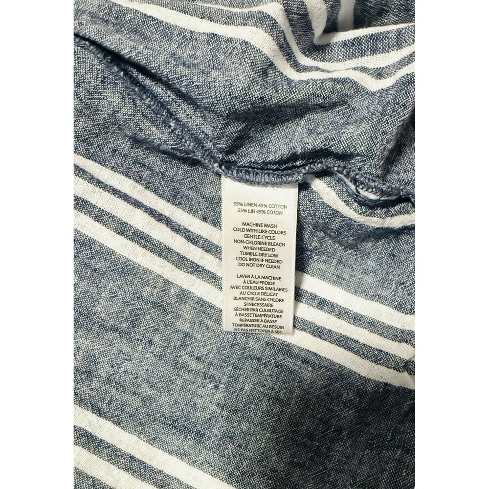 BeachLunchLounge Blue White Striped Linen Blend Tiered Maxi Dress Smocked Back M - Picture 5 of 7